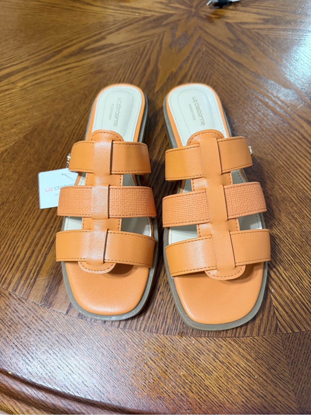 Liz Claiborne Orange Triple-Strap Slide Sandals